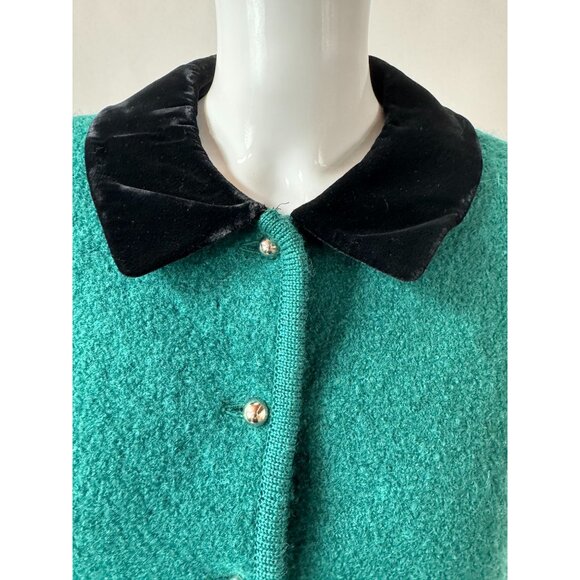 The Eagles Eye 80s Womens Wool Jacket With Velvet Collar Green Size 12 Vintage C - Picture 3 of 16